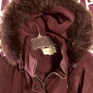 Fur trimmed warm purple winter coat